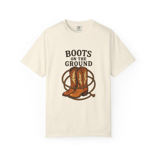 Boots on the Ground T-Shirt, Vintage Cowboy Tee, Unisex Graphic Tee, Country Western Apparel, Gift for Rodeo Fans, Everyday Casual Wear